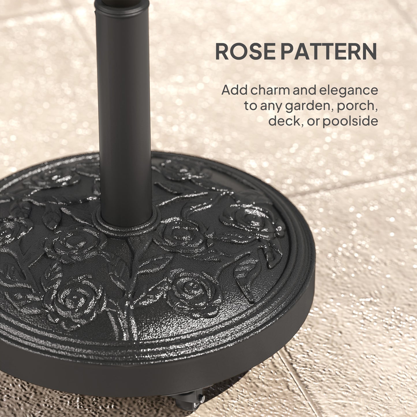 Parasol Base, Umbrella Base with Wheels Cast Iron Effect, for Umbrella, Canopy, Weather Resistant, Black