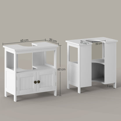 Pedestal Under Sink Cabinet with Double Doors, Modern Bathroom Vanity Storage Unit with Shelves, White