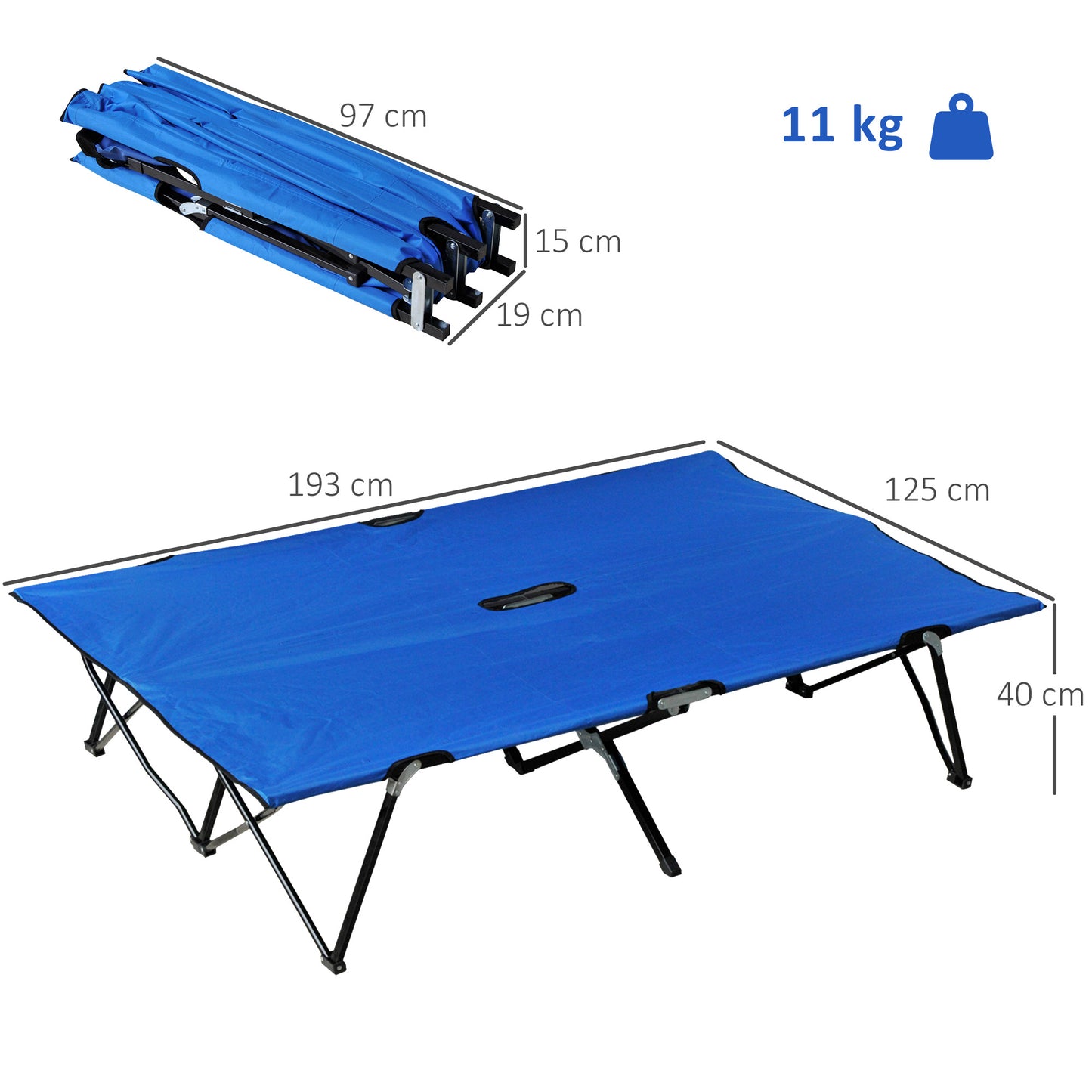 Double Camping Cot Bed, with Bag - Blue