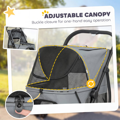 Dog Stroller, 3 Wheels Pet Stroller with Dual Entry, Easy One-Click Quick Fold, Mesh Windows, Washable Cushion