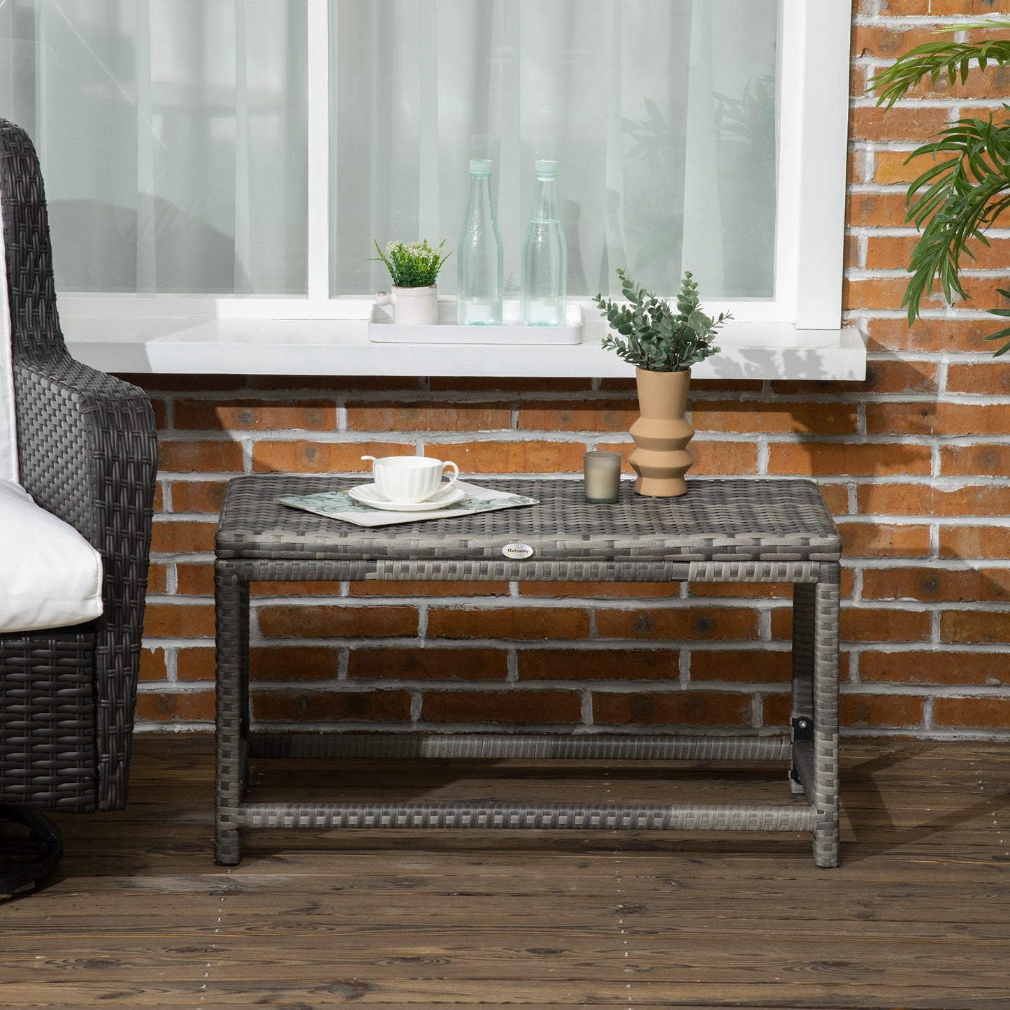 Outdoor Coffee Table Side Table with Rectangular Shape Frame for Patio, Balcony, Mixed Grey