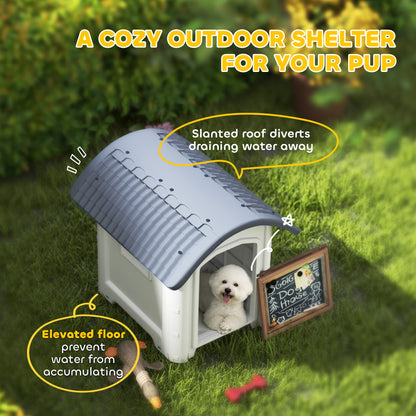 Outdoor Dog Kennel, Plastic Dog House with Removable Floor, Waterproof Roof, Raised Floor, 71 x 60 x 63 cm