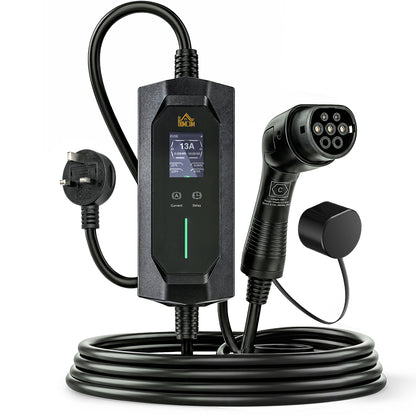 EV Charger Type 2 to 3 Pin Plug, 10 m, 2.8 kW, 6-13 A, Electric Car Charger Type 2 Charging Cable w/ 1-12 h Time Delay