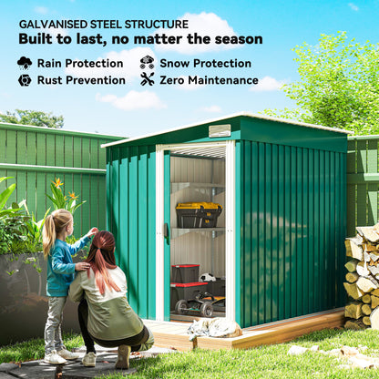 7 x 5ft Galvanised Metal Shed, with Sliding Door - Green