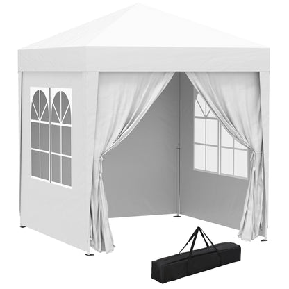 2 x 2 m Garden Pop Up Gazebo, Wedding Party Tent Marquee, Water Resistant Awning Canopy with Sidewalls, Windows, Carry Bag