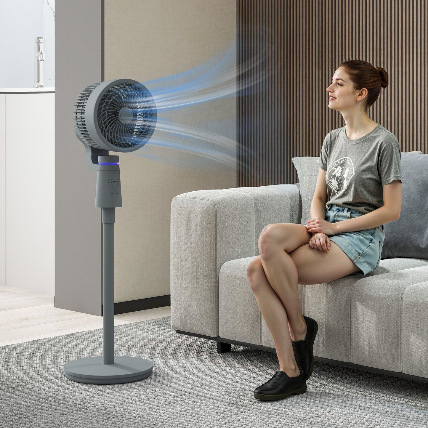 Pedestal Air Circulation Fan with Oscillating, Light Off, Grey