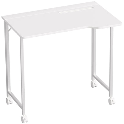 Small Folding Desk, with Wheels - White Wood-Effect