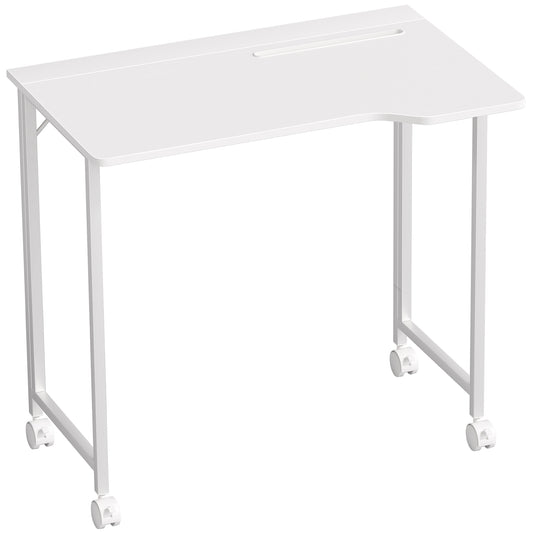 Small Folding Desk, with Wheels - White Wood-Effect