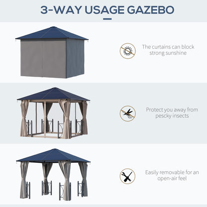 3 x 3(m) Hardtop Gazebo Canopy with Polycarbonate Roof, Alloy Aluminium Frame, Black