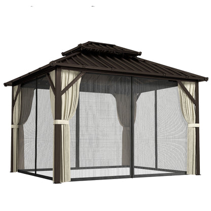 3x3.6 m Hardtop Gazebo Canopy with UPF50+ Double Galvanised Steel Roof, Aluminium Garden Gazebo Permanent Pavilion, Brown