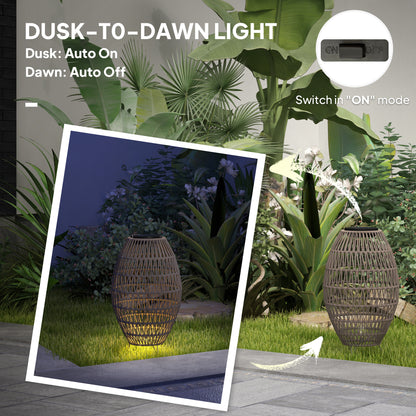 Rattan Solar Lamp, Garden Solar Lantern with Auto On/Off Light, IP44 Waterproof, Decorative Outdoor Rattan Lamp for Porch