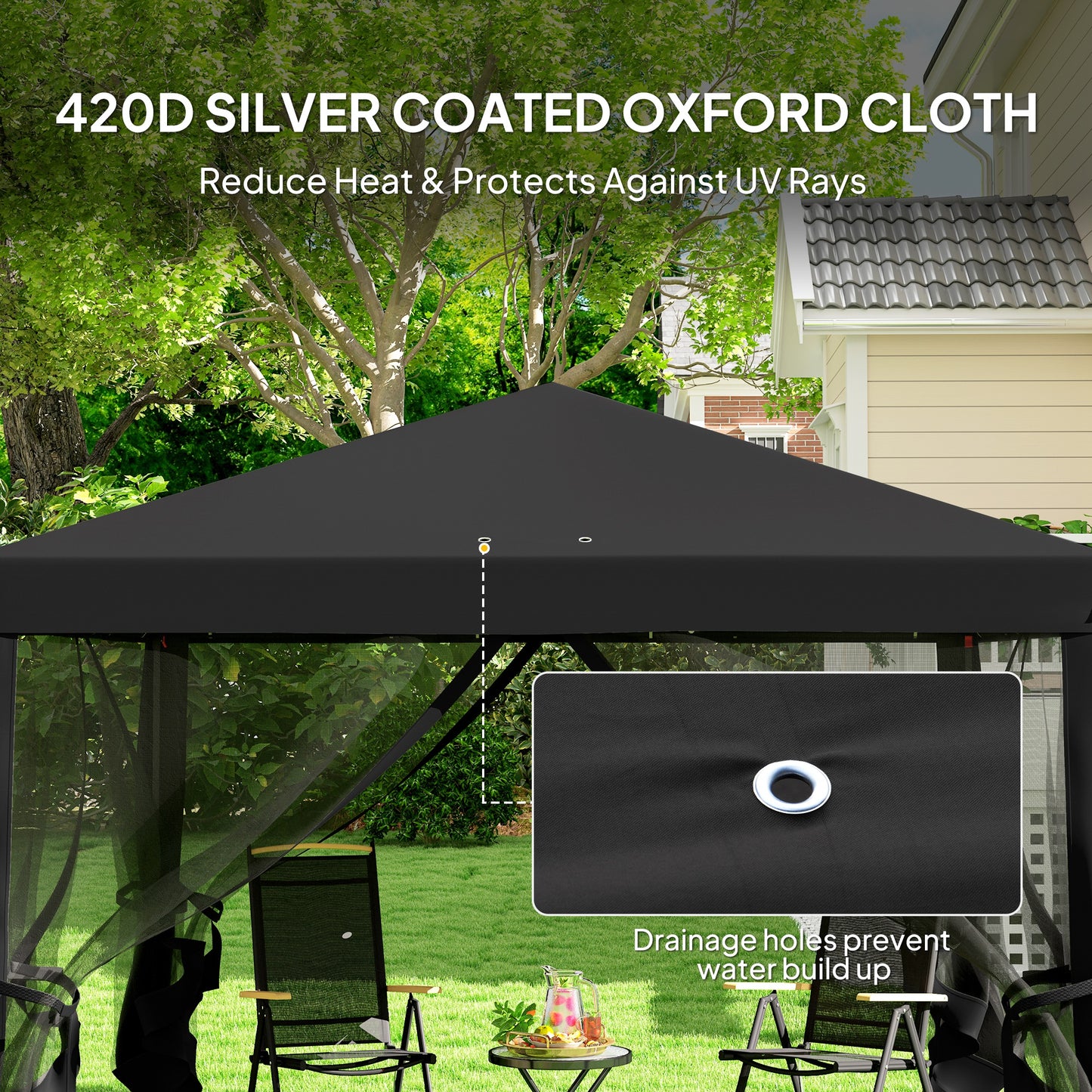 3 x 3 m Pop Up Gazebo, 420D Garden Tent Canopy with Removable Mesh Sidewall Netting, Carry Bag for Garden Patio Outdoor