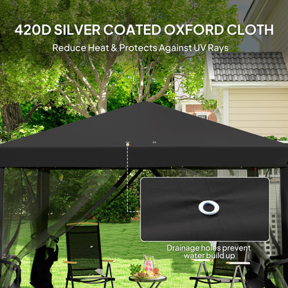 3 x 3 m Pop Up Gazebo, 420D Garden Tent Canopy with Removable Mesh Sidewall Netting, Carry Bag for Garden Patio Outdoor