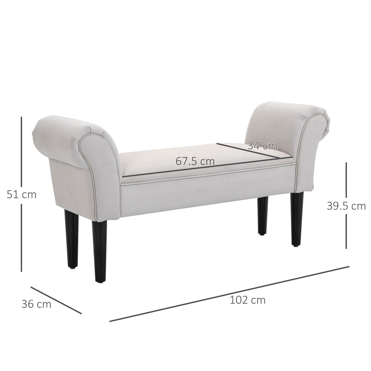 End of Bed Bench, Upholstered Window Seat with Arms and Wooden Legs, Modern Shoe Bench for Entryway, Living Room, Bedroom
