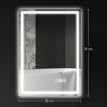 50 x 70 cm Anti-Fog LED Bathroom Mirror, with Bluetooth - Silver Tone