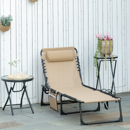 Portable Sun Lounger, Folding Camping Bed Cot, Reclining Lounge Chair 5-position Adjustable Backrest with Side Pocket