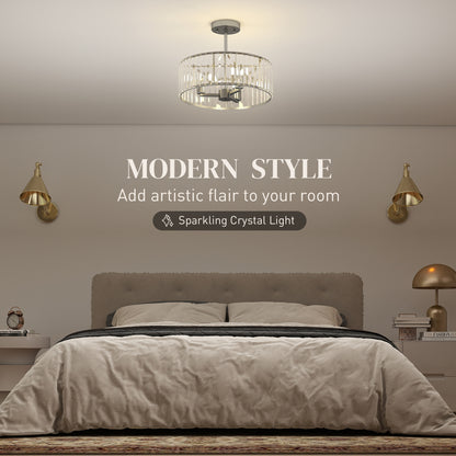 Crystal Ceiling Light Fixture, 39 cm Semi Flush Mount Modern Crystal Chandelier Ceiling Light, Bulbs Not Included