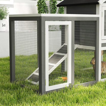 Rabbit Hutch Outdoor Wooden Guinea Pig Hutch Rabbit Run Bunny Cage Small Animal House Pull-Out Tray, Grey, 124 x 63 x 93 cm