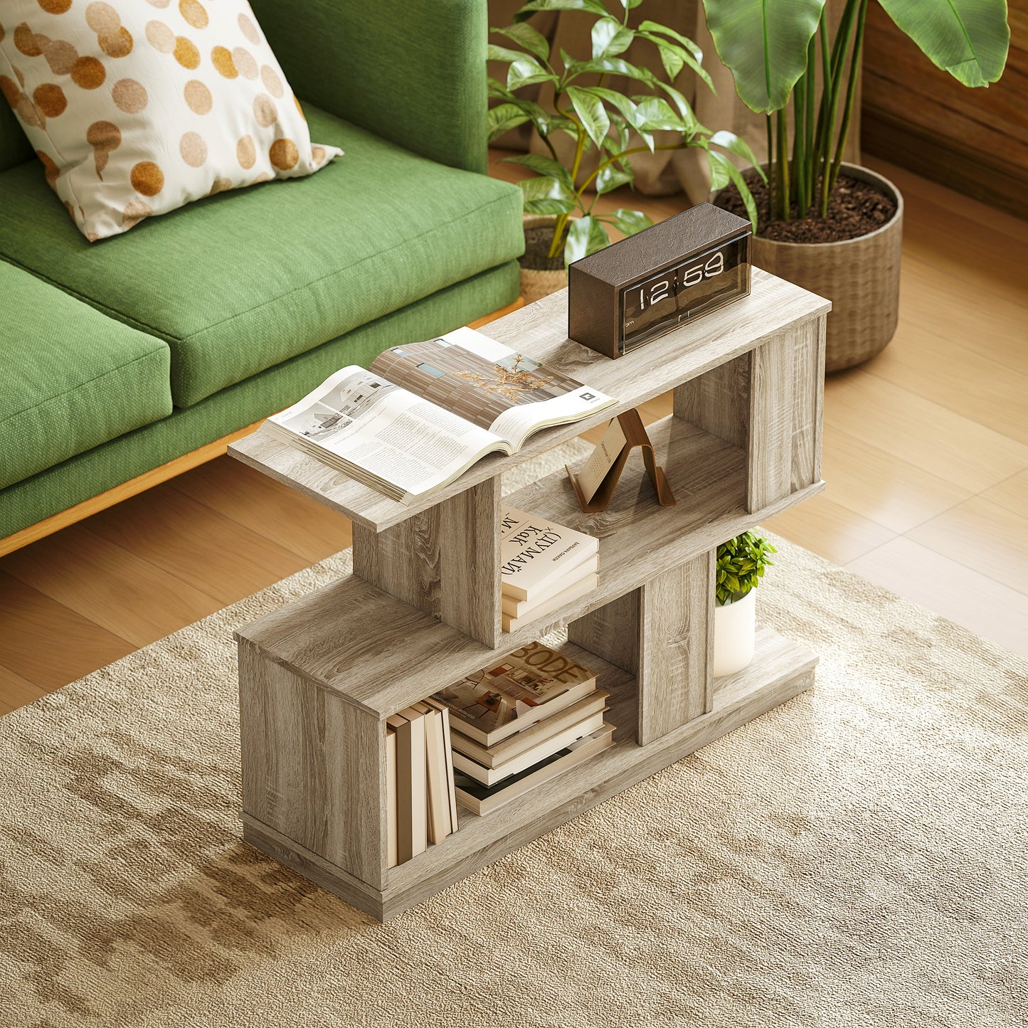 S-Shaped Side Table - Natural Wood Finish