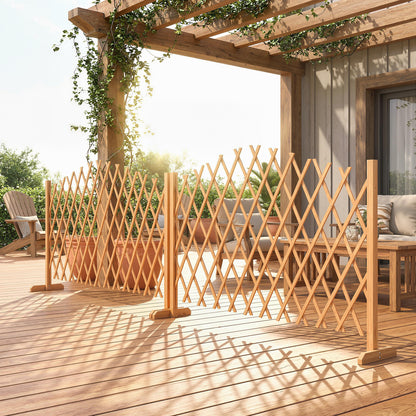 2 Pack Expanding Fence Panels, Wooden Freestanding Garden Fence with Stable Feet, 180 x 30 x 103cm, Brown
