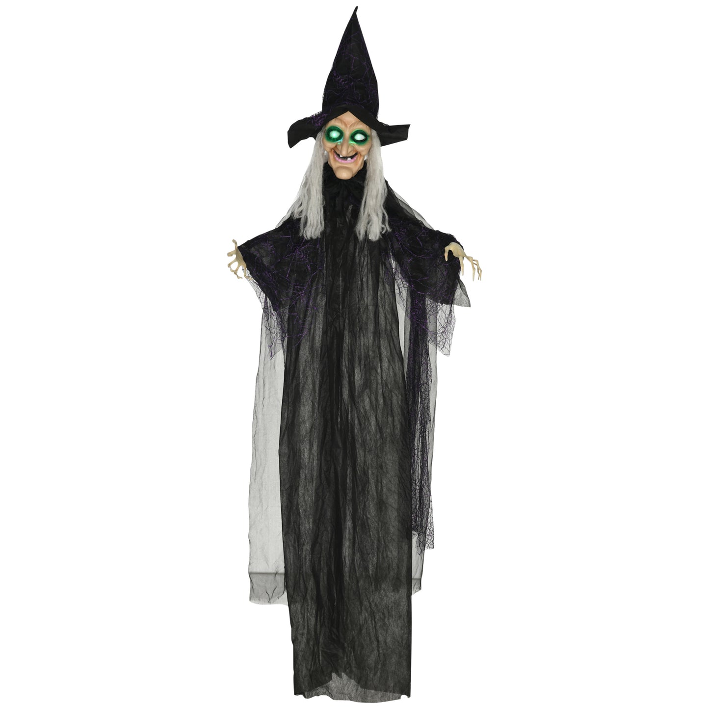 6ft Outdoor Halloween Decoration Witch, Hanging Witch Prop Life Size with Sound and Motion Activated, Light Up Eyes