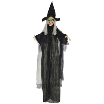 6ft Outdoor Halloween Decoration Witch, Hanging Witch Prop Life Size with Sound and Motion Activated, Light Up Eyes