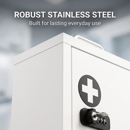 Wall Mount Medicine Cabinet with Combination and Key Lock, 2 Tier Stainless Steel First Aid Cabinet, White