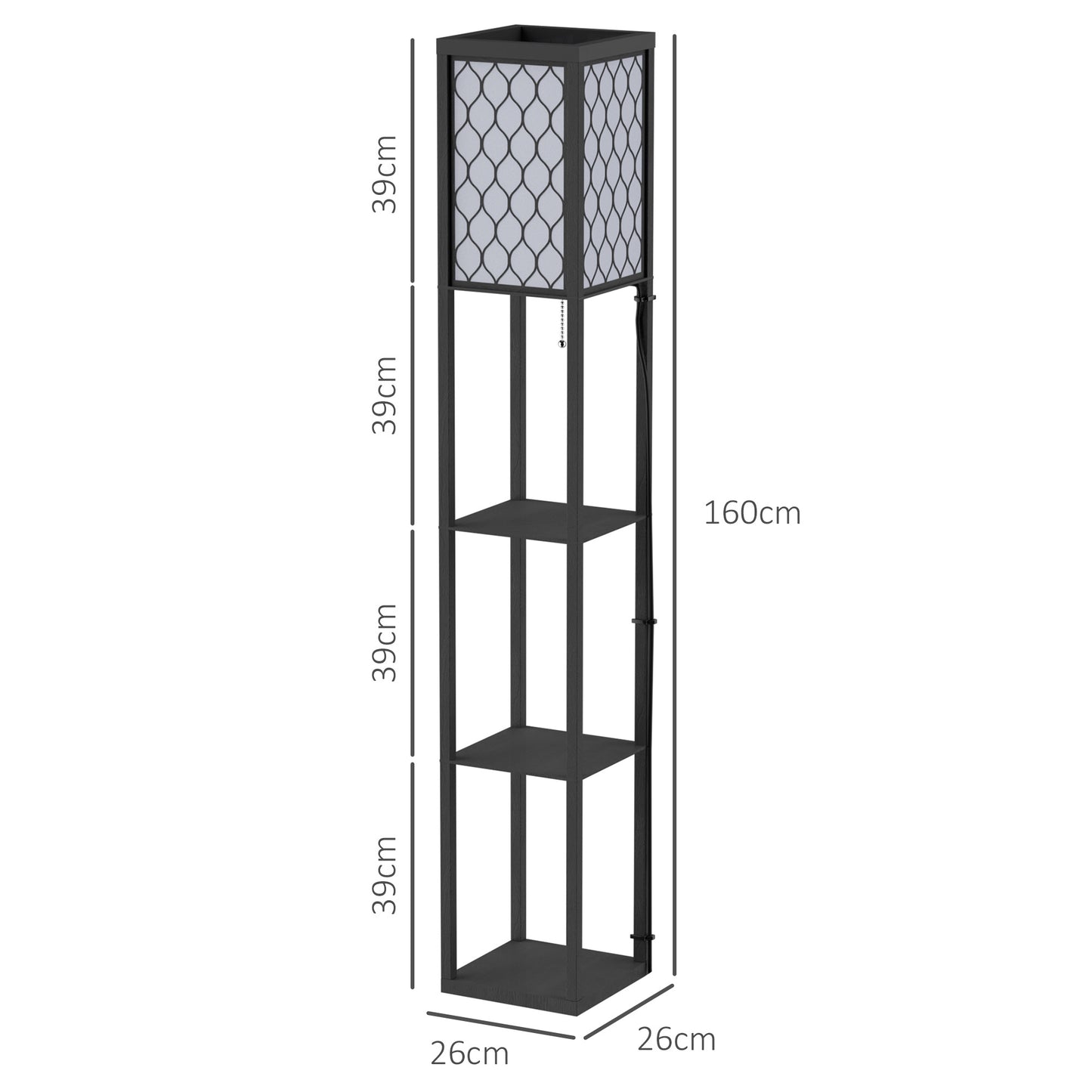 4-Tier Shelf Floor Lamp – Black & White