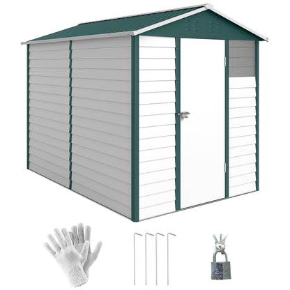 9x 6FT Metal Outdoor Garden Shed, Galvanised Tool Storage Shed w/ Sloped Roof, Lockable Door for Patio Lawn, Green