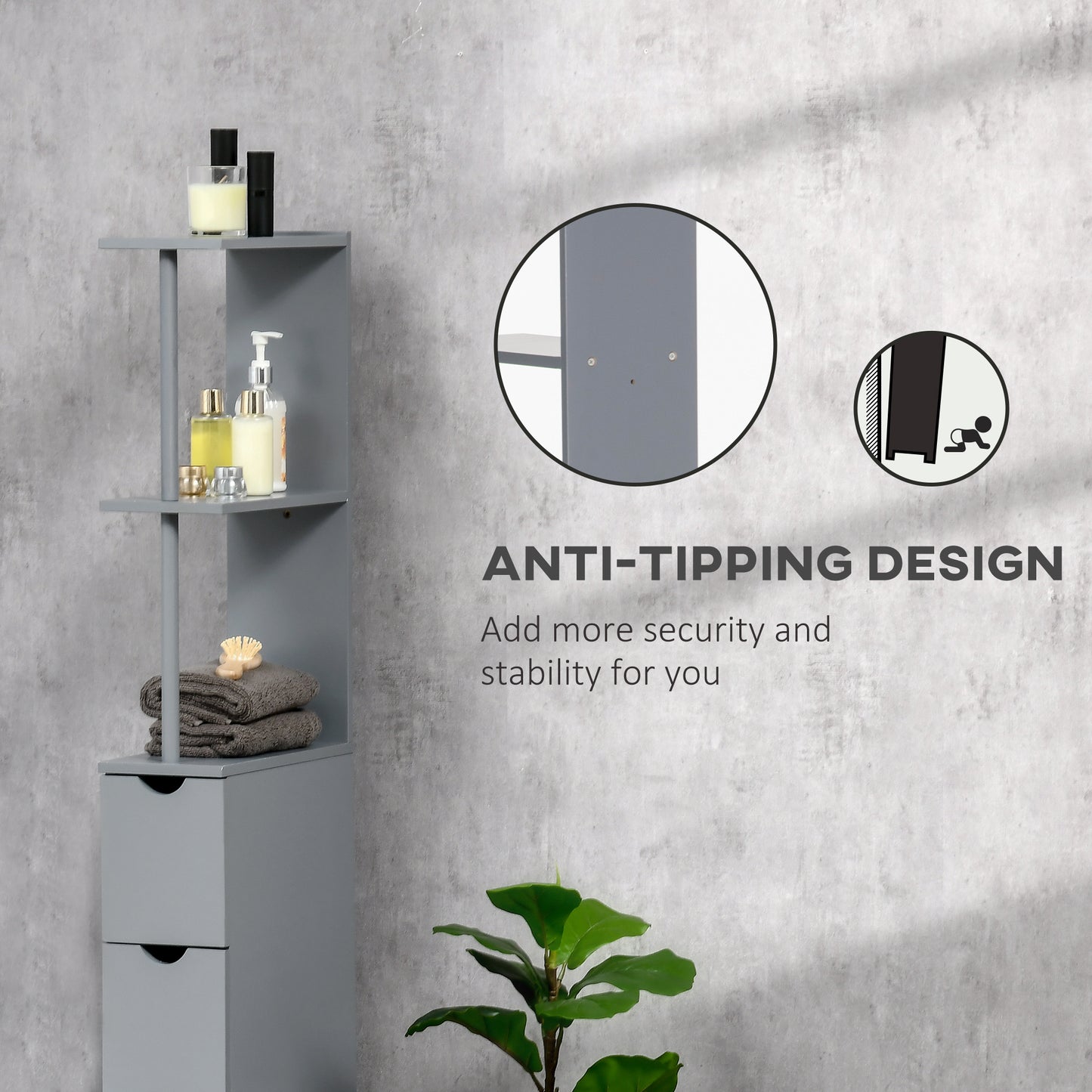 Tall Bathroom Cabinet, Freestanding Slim Bathroom Storage Cabinet with 2-Tier Open Shelf and 2 Drawers for Small Space