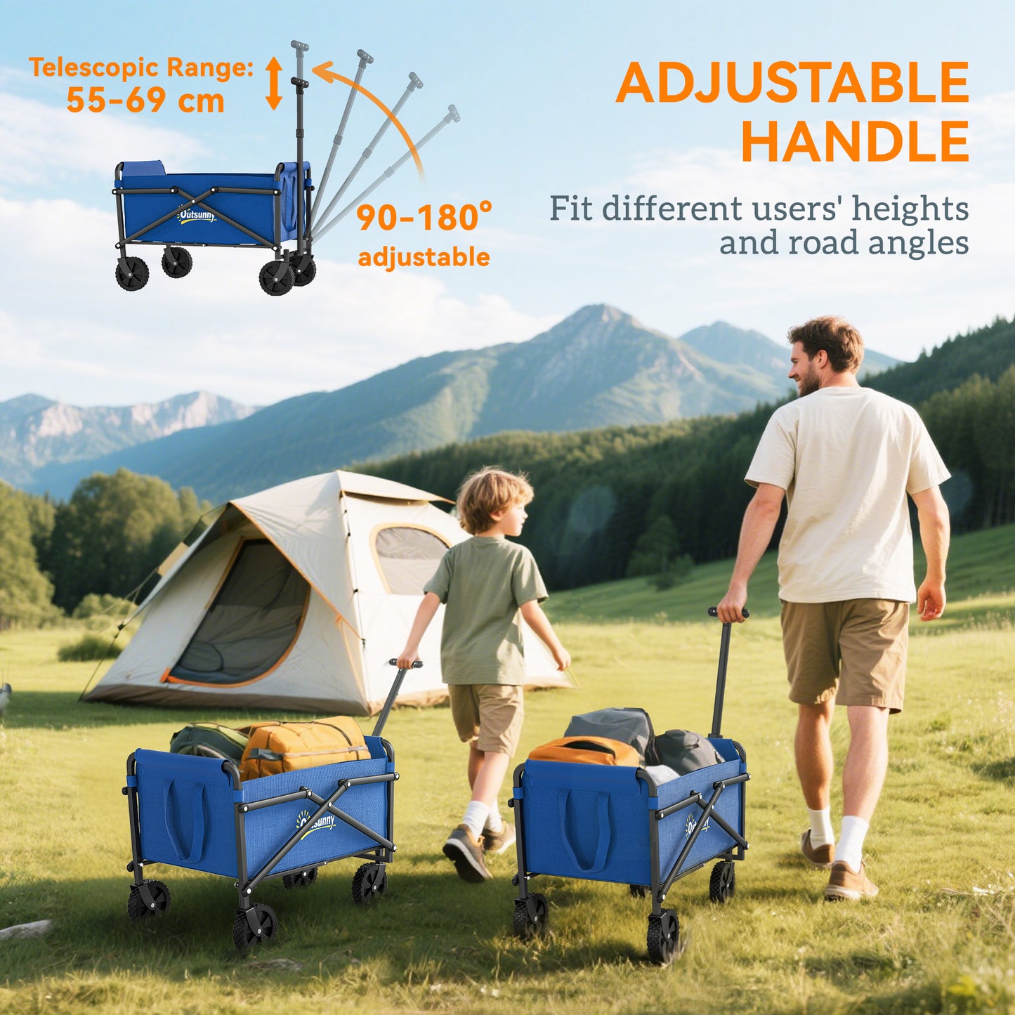 62L Festival Trolley on Wheels, Portable Small Folding Trolley Cart