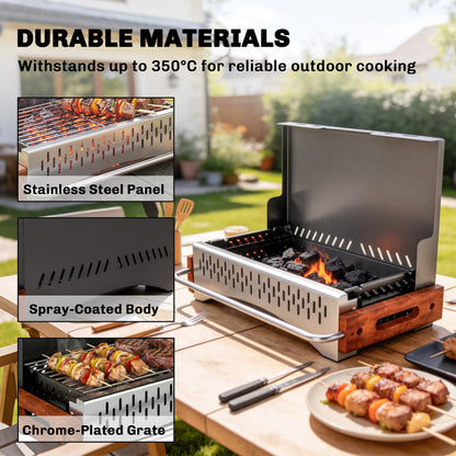 Portable BBQ Grill, Folding Charcoal Barbecue Grill with Removable Charcoal Basin for Camping Picnic Garden Party, Black