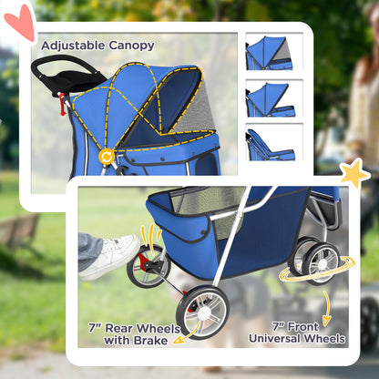 3 Wheel Pet Stroller for Small and Miniature Dogs, Blue