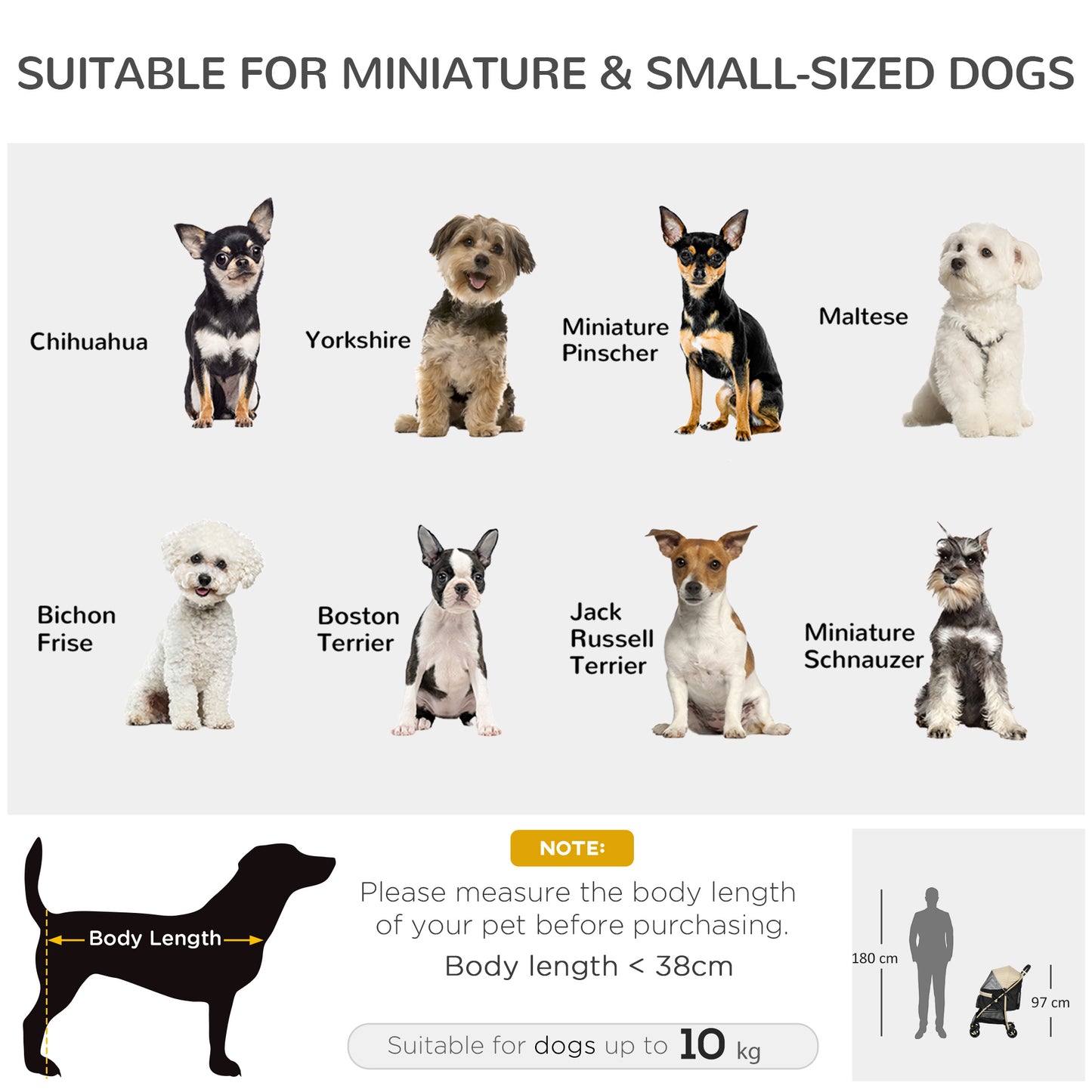 Pet Stroller for Small and Miniature Dogs, with Rain Cover - Khaki