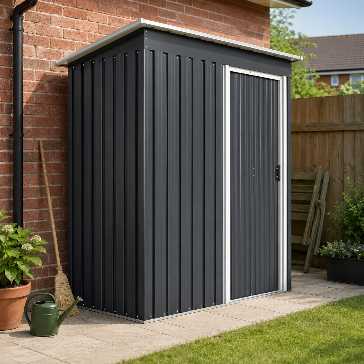 5 x 3ft Garden Storage Shed with Sliding Door and Sloped Roof Outdoor Equipment Tool, Black