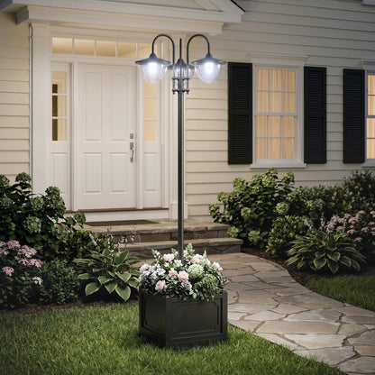 189cm 3-head Solar Lamp Post, Street Light with Planter, Automatic-on, 6 Hour Max Outdoor Ready LED Lighting, Black
