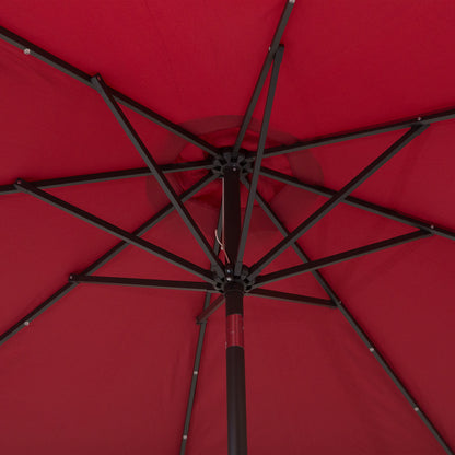 2.7m Patio Garden Umbrella Outdoor Parasol with Tilt Crank and 24 LEDs Lights (Red)