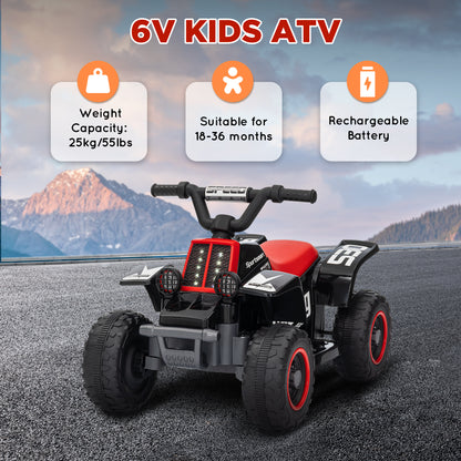 6V Electric Quad Bike for Kids, Ride On ATV w/ Forward/Reverse, Headlights, for Ages 18-36 Months, Black