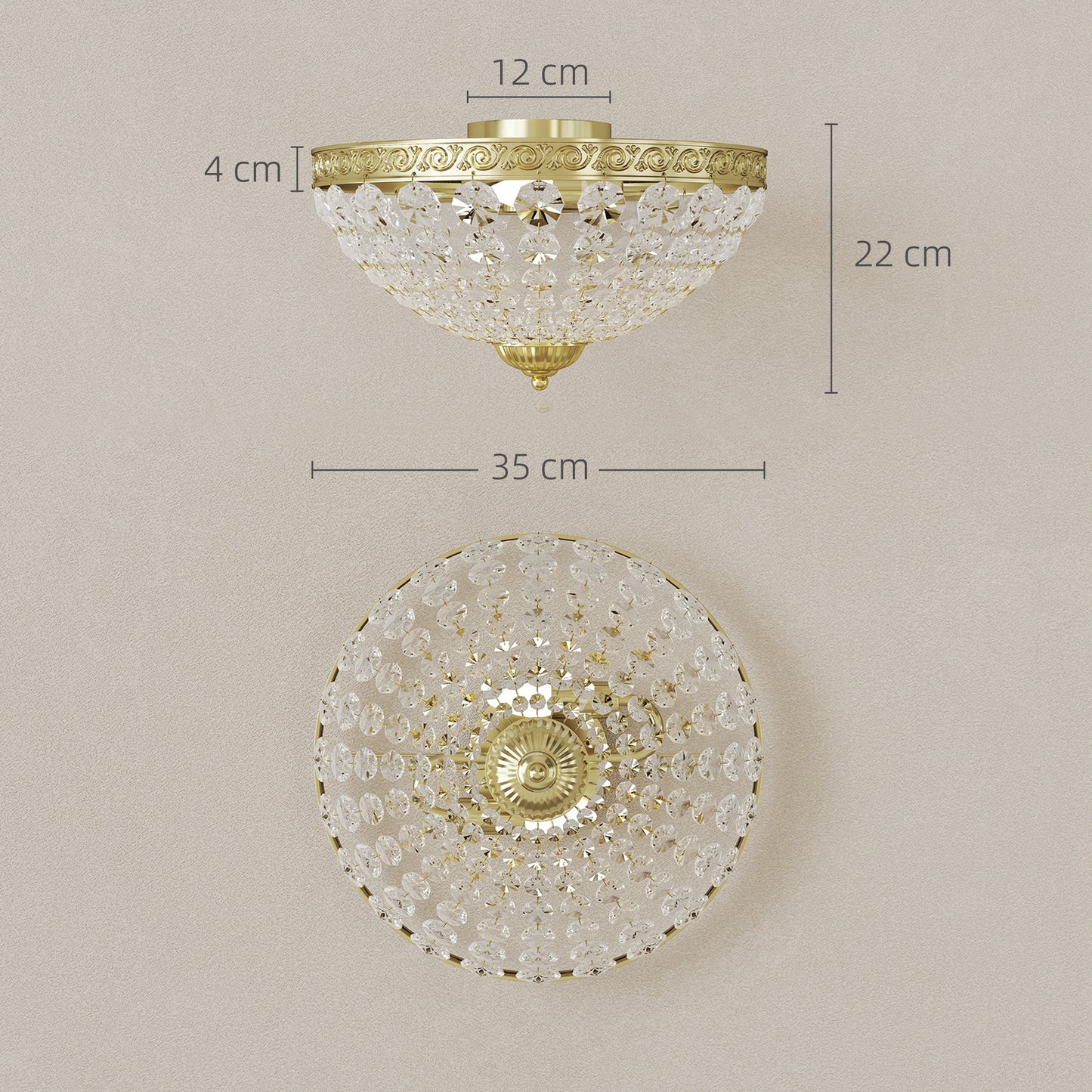 Crystal Chandelier Ceiling Light with 168 Octagonal Beads, Vintage 2-Light Flush Mount Ceiling Light for Living Room