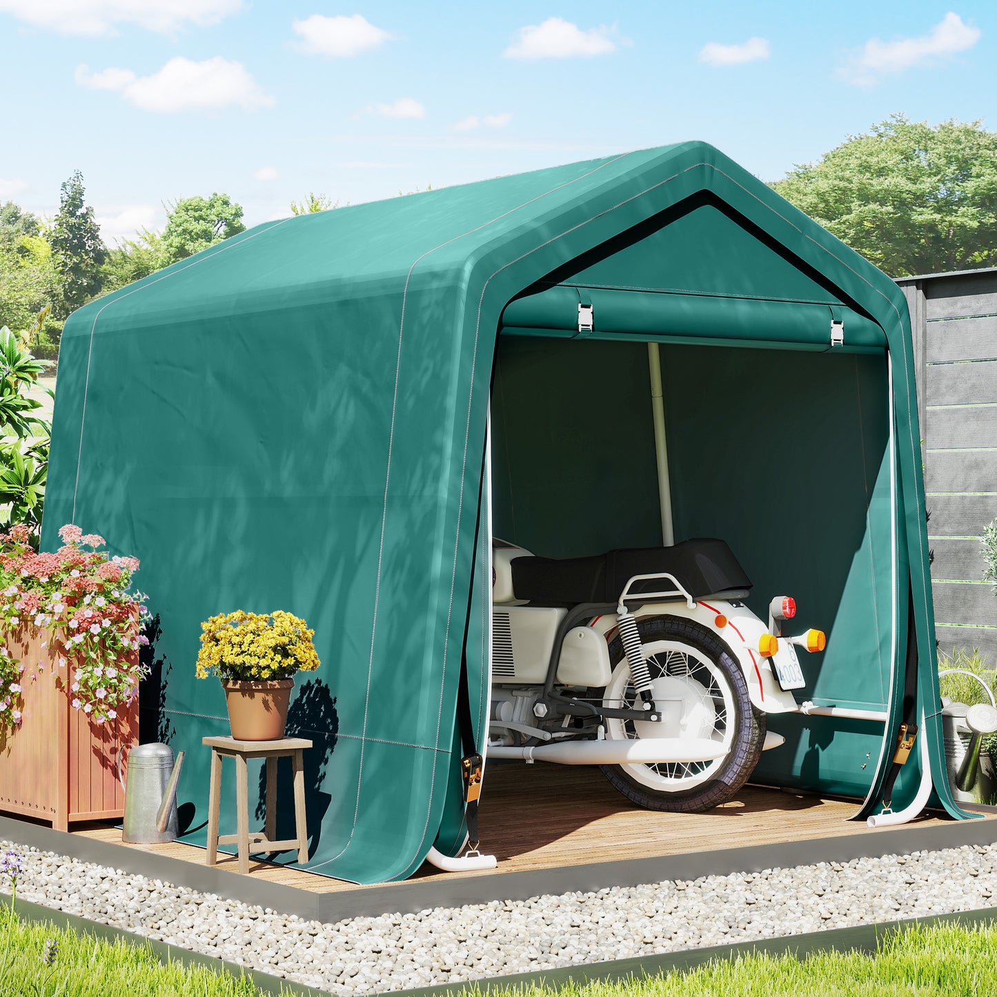 8 x 6.5 ft Outdoor Garden Storage Shed, Waterproof Bike Tent with Double Roll-up Zipper Door for Garden Tools, Green