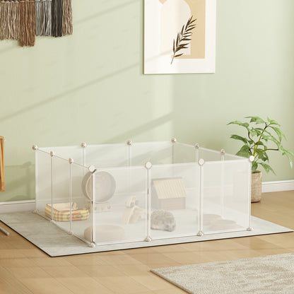 Pet Playpen DIY Small Animal Cage Open Enclosure Portable Plastic Fence 12 Panels for Hedgehog Guinea Pig White