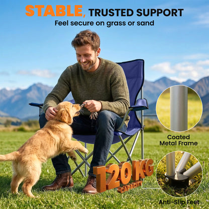 Camping Chair Set of 2 Portable Folding Outdoor Camp Chair with Cup Holders and Carry Bag Dark Blue