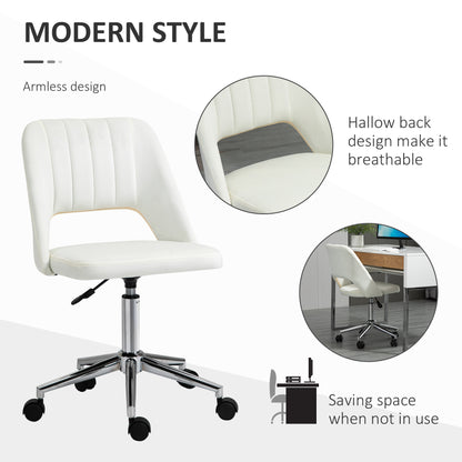 Armless Velvet-Feel Office Chair - Cream White