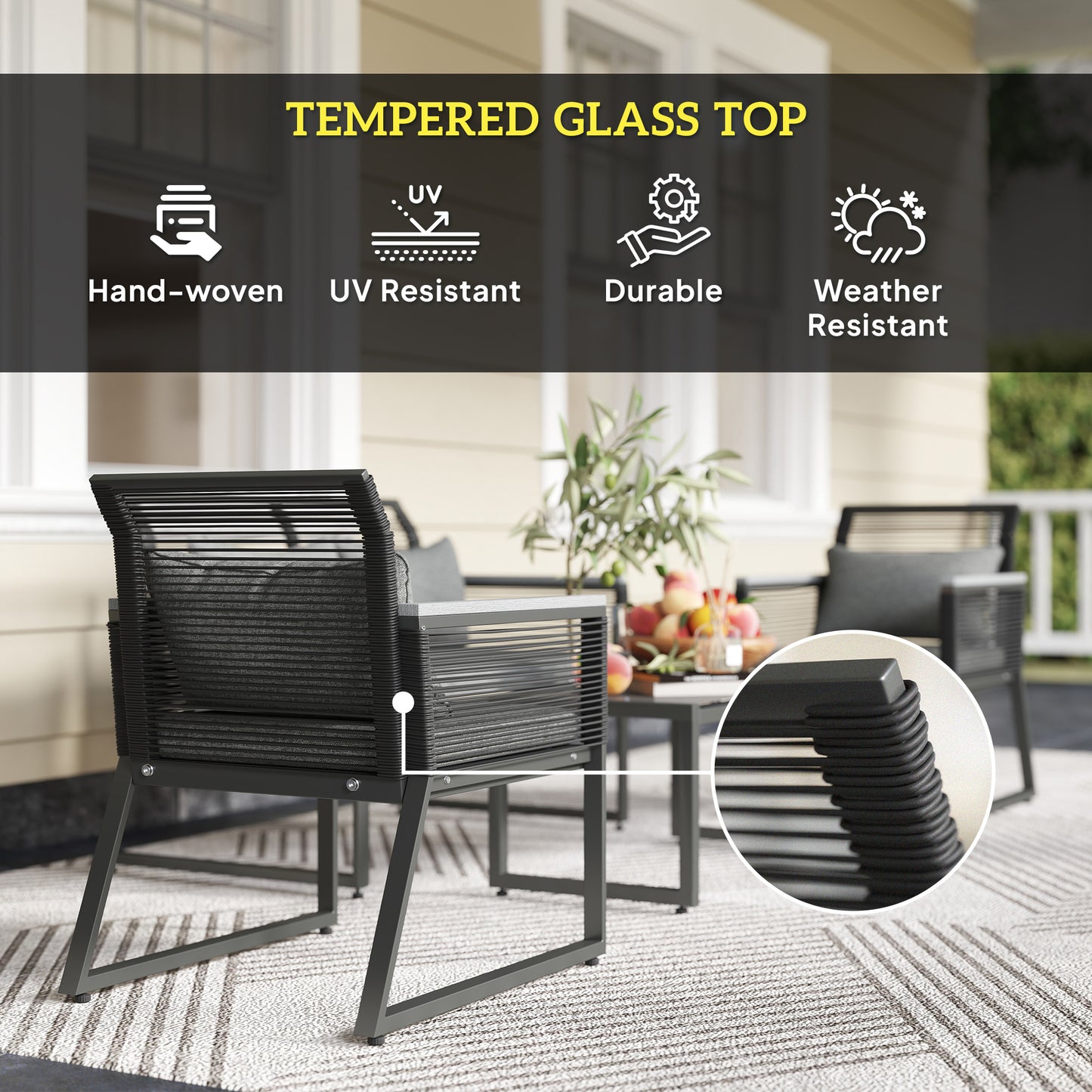 4 Pieces Rattan Garden Furniture Set - Charcoal Grey