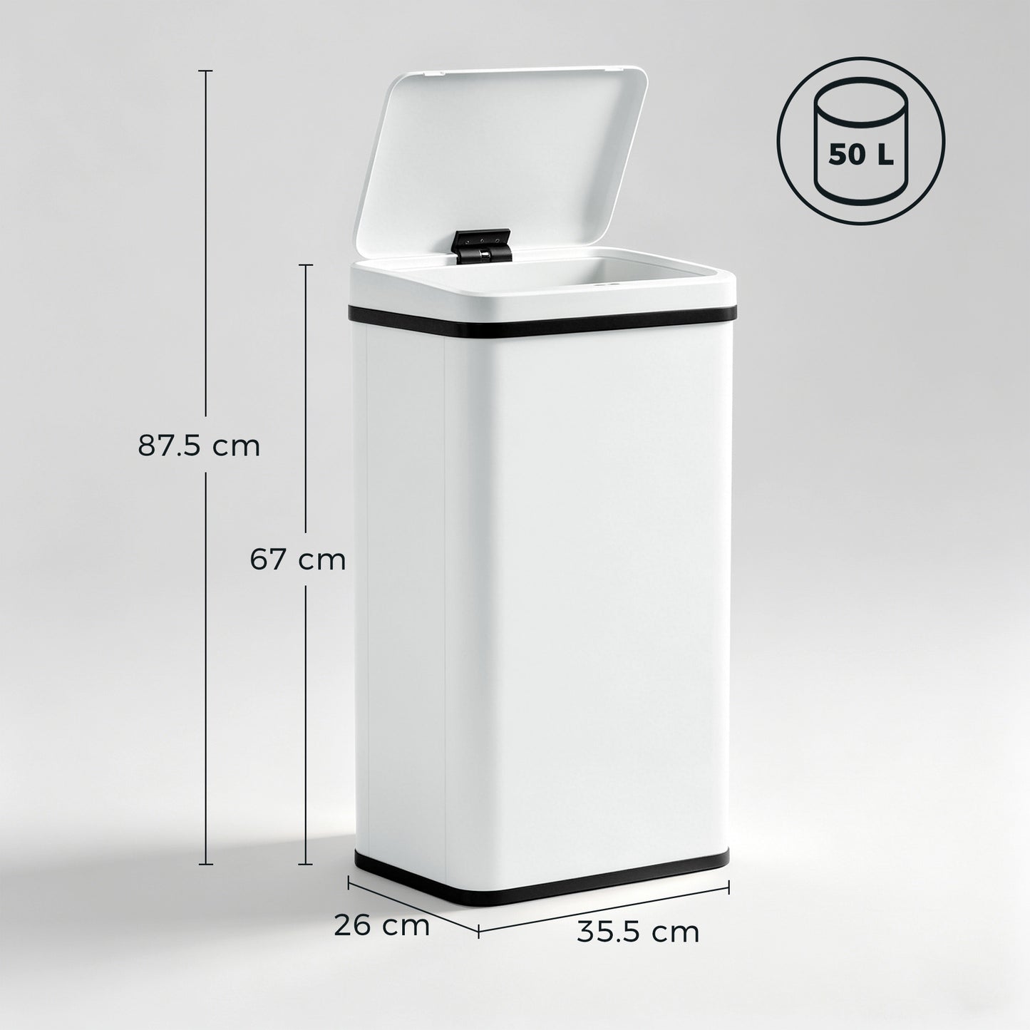50L Sensor Bin with Soft-Close Lid, Stainless Steel Automatic Touchless Motion Sensor Kitchen Bin, White