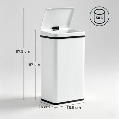 50L Sensor Bin with Soft-Close Lid, Stainless Steel Automatic Touchless Motion Sensor Kitchen Bin, White