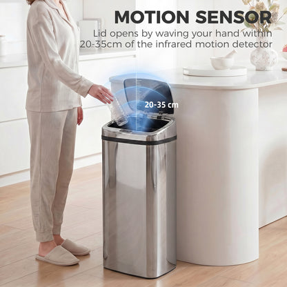 50L Infrared Touchless Automatic Motion Sensor Dustbin Stainless Steel Trash Can Home Office