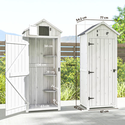 Small Shed, Tall Slim Wooden Garden Shed with 3 Removable Shelves and Roof Hatch, Compact Outdoor Tool Storage Cabinet