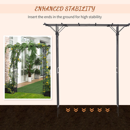 210cm Decorative Metal Garden Trellis Arch with Durable Steel Tubing & Elegant Scrollwork, Great for Weddings, Dark Gre