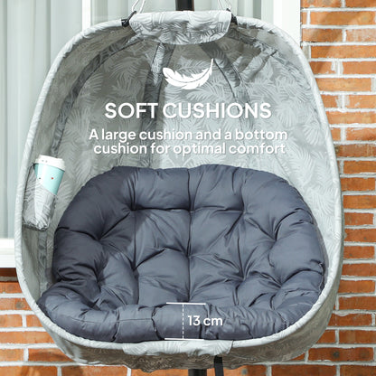 Hanging Egg Chair Outdoor Indoor Garden Swing Chair with Folding Basket, Garden Hanging Chair with Stand, Thickened Cushion